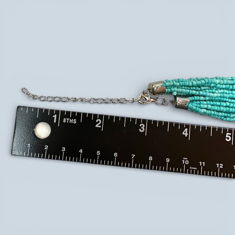 Multi-Strand Turquoise & Silver Beaded Necklace With Adjustable Clasp 32in Adjus - Picture 3 of 6